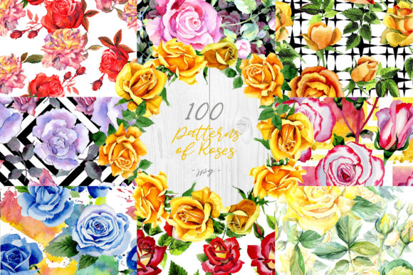 100 Colorful Rose Watercolor Patterns for Creators