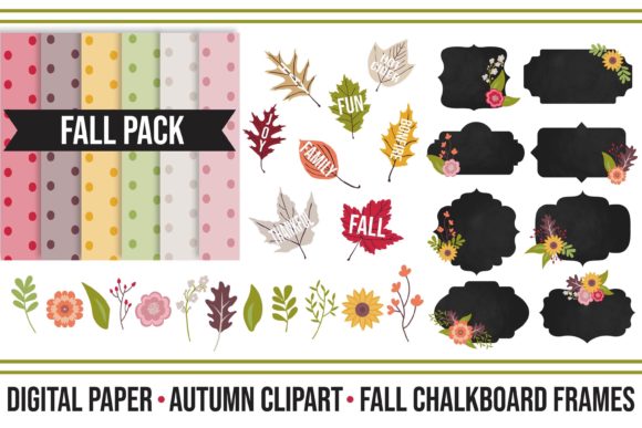 Autumn Clipart Digital Paper Chalkboard Design Assets