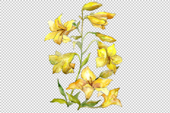 Bouquet of Yellow Lilies Watercolor Flower Set