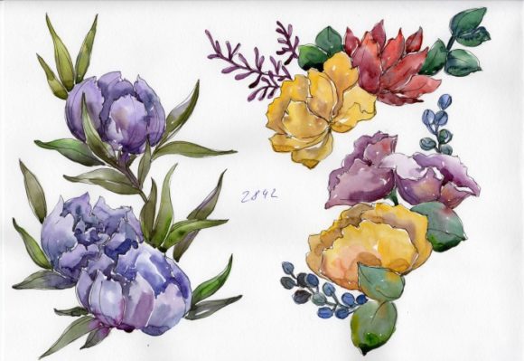 Bouquet Tropical Flower Watercolor Set Guide