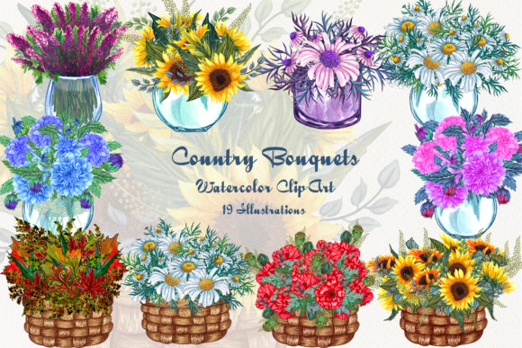 Country Bouquets Watercolor Clip Art Guide