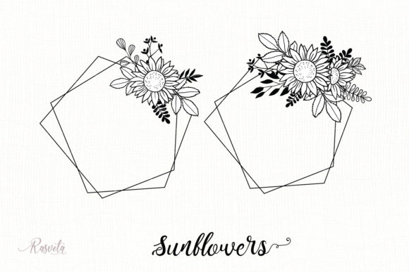 Geometric Frames & Sunflower Plants Design Assets