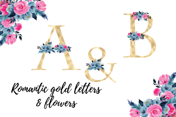 Gold Foil Alphabet with Flowers: Elevating Digital Design with Romantic Floral Typography