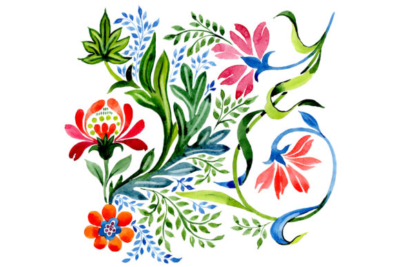 Ornament Red Flower Watercolor Set: Elevating Digital Design with Hand-Painted Botanicals