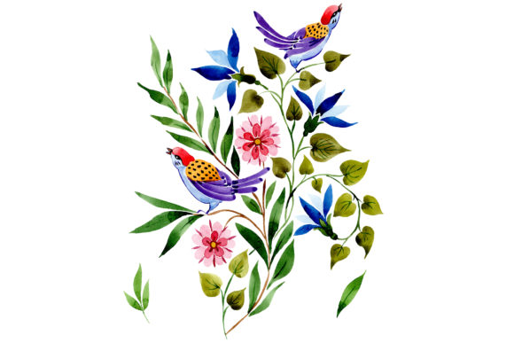 Ornament with Birds Watercolor Set for Design