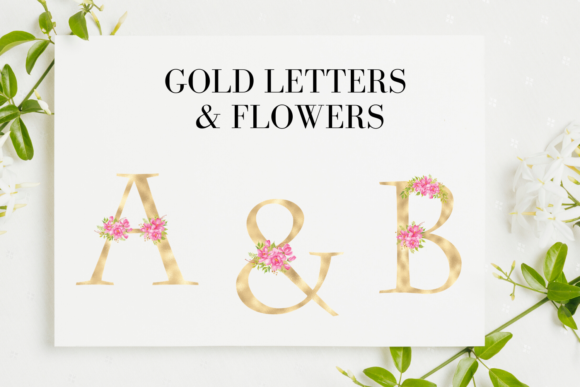 Pink Florals & Gold Foil Alphabet Assets