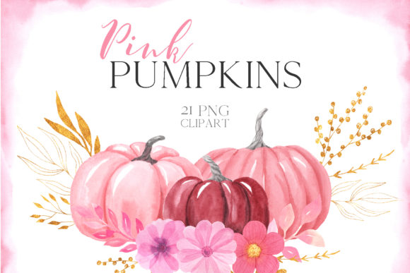 Watercolor Pink Pumpkins Clipart for Creative Projects