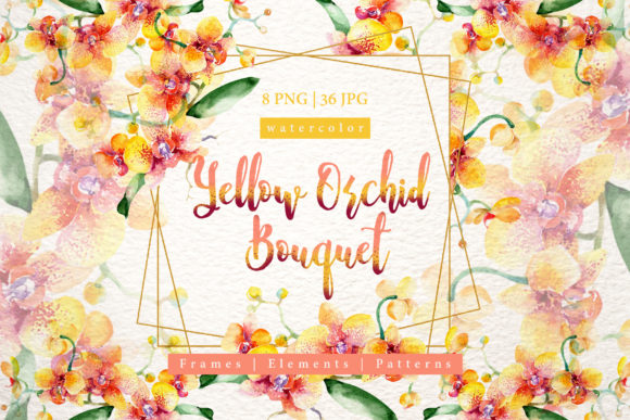 Yellow Orchid Bouquet Watercolor Design Set: Bringing Tropical Elegance to Your Creative Projects